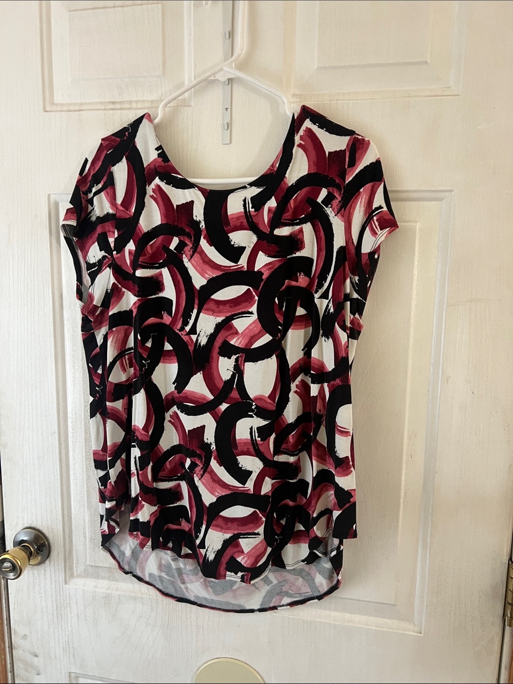 Alfani Short-Sleeve Scoop Neck Top in White, Black & Burgundy